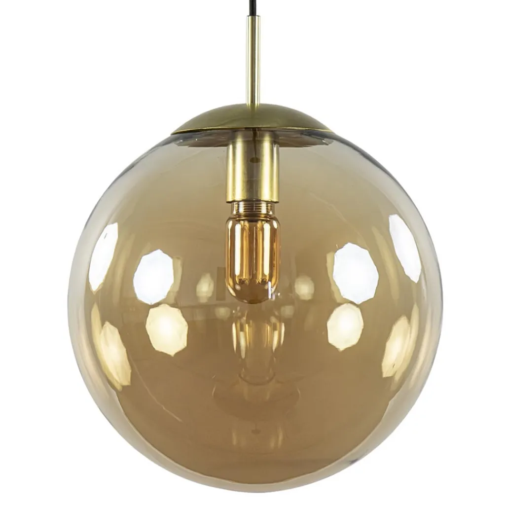Amber glazen hanglamp 30 cm met messing en zwart>Straluma Flash Sale