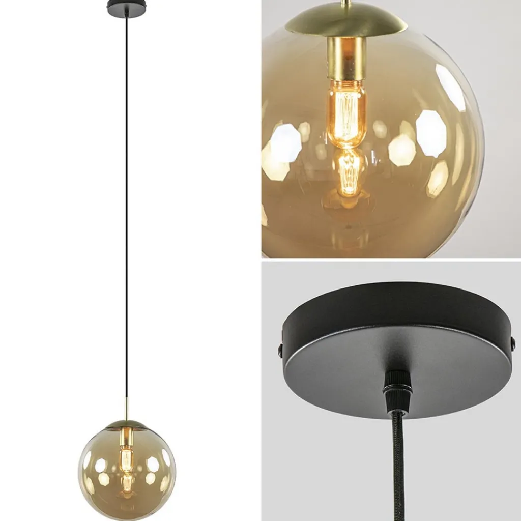 Amber glazen hanglamp 30 cm met messing en zwart>Straluma Flash Sale