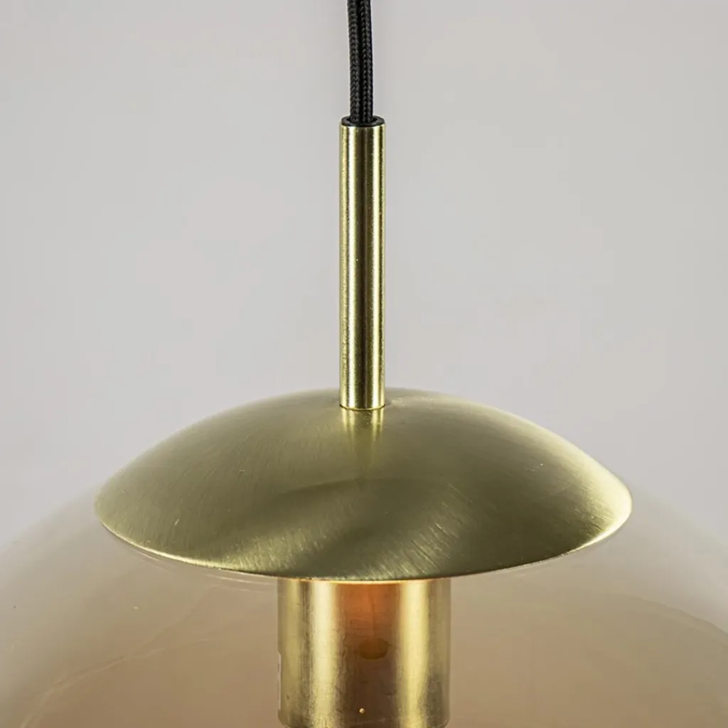 Amber glazen hanglamp 30 cm met messing en zwart>Straluma Flash Sale