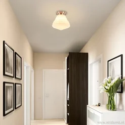 Art Deco plafondlamp staal met wit gl.><noscript><img width=