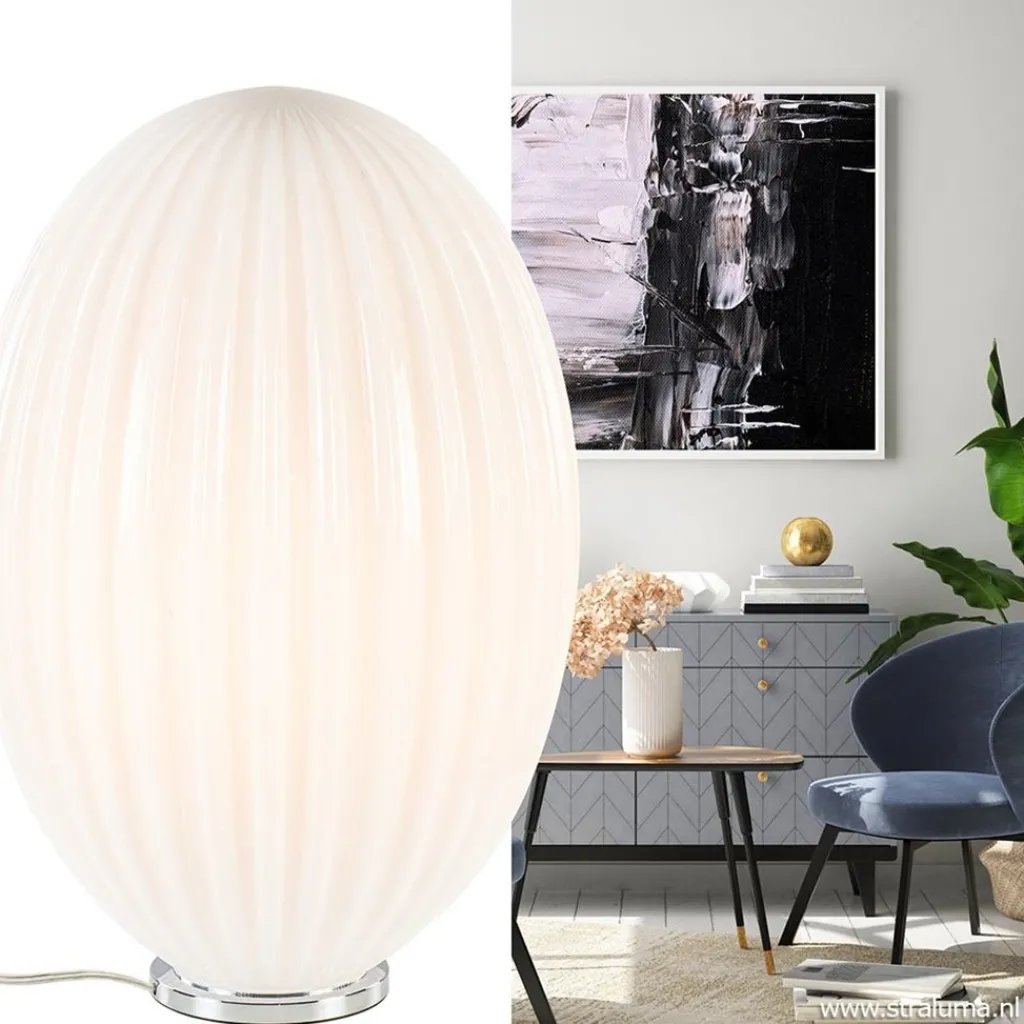 Art Deco tafellamp chroom met opaal glazen kap>Straluma Clearance