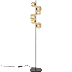Art Deco vloerlamp zwart met amber glazen bollen>Straluma Fashion