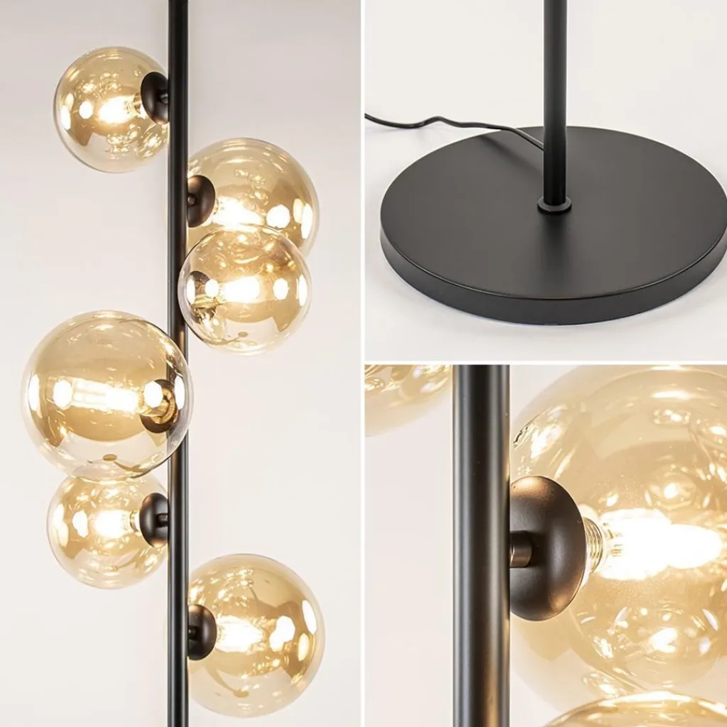 Art Deco vloerlamp zwart met amber glazen bollen>Straluma Fashion