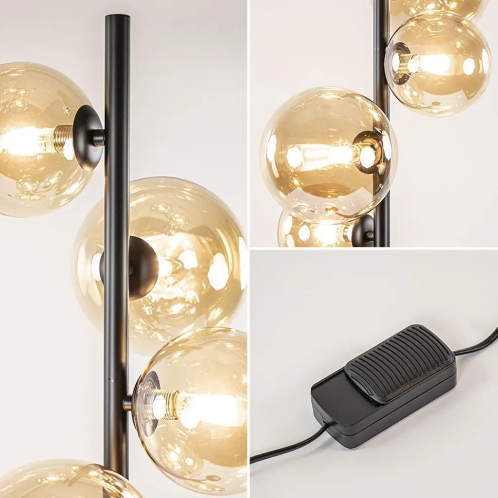 Art Deco vloerlamp zwart met amber glazen bollen>Straluma Fashion