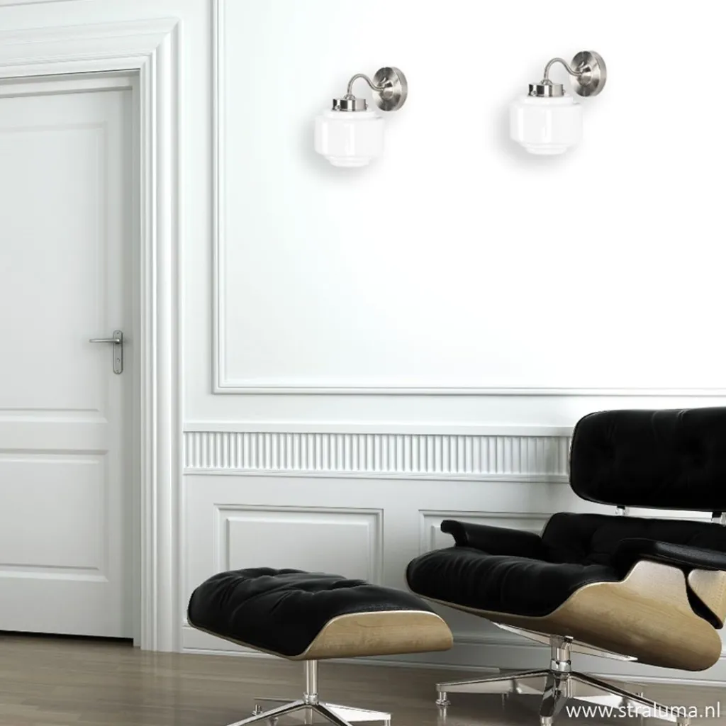 Art Deco wandlamp staal met wit glas>Straluma Best Sale