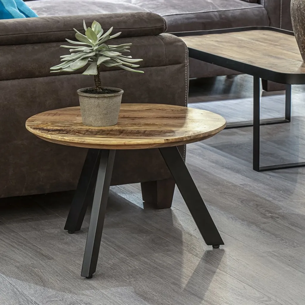 Bijzettafel rond mangohout met zwart staal 60 cm>Straluma Online
