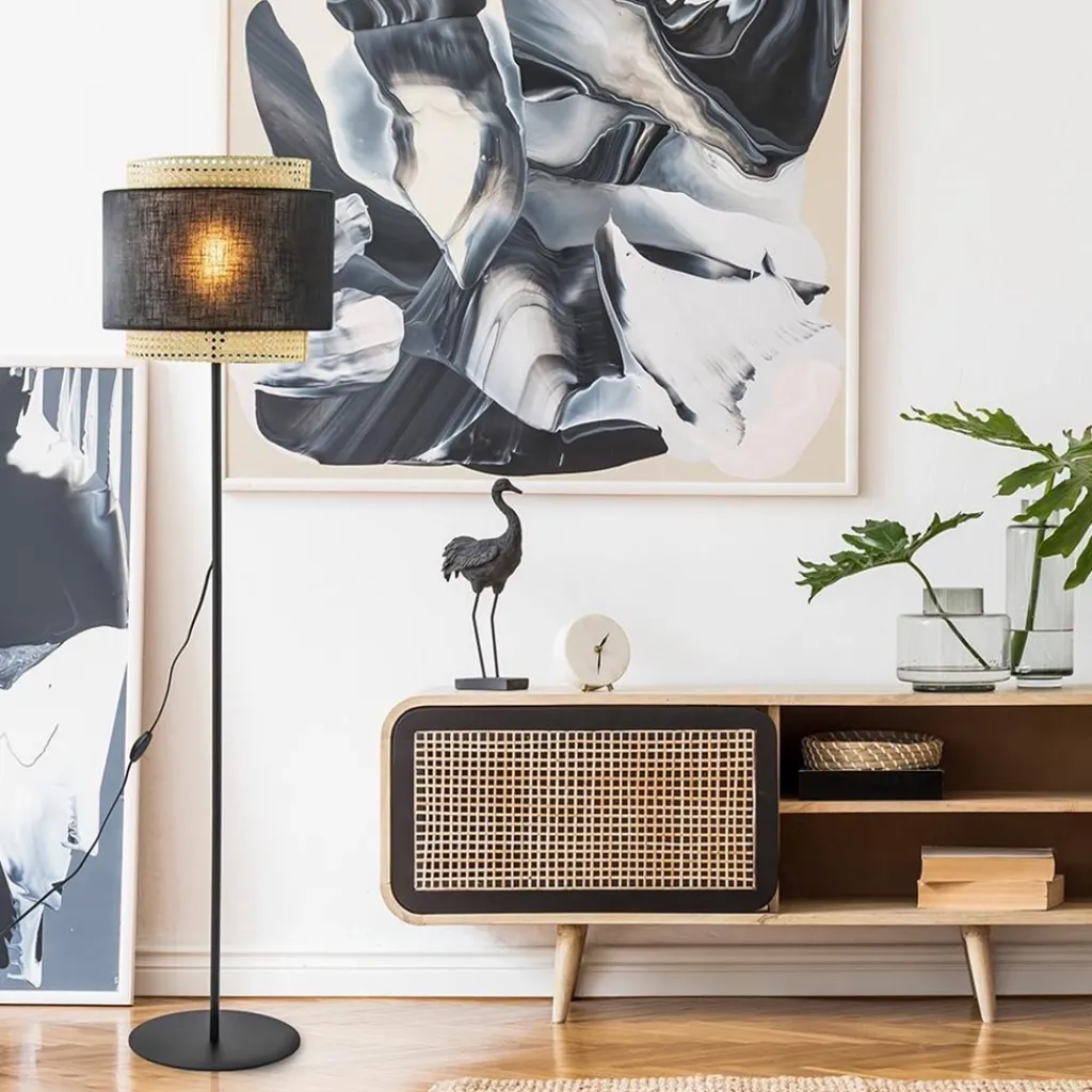 Boho vloerlamp mat zwart met webbing>Straluma Fashion