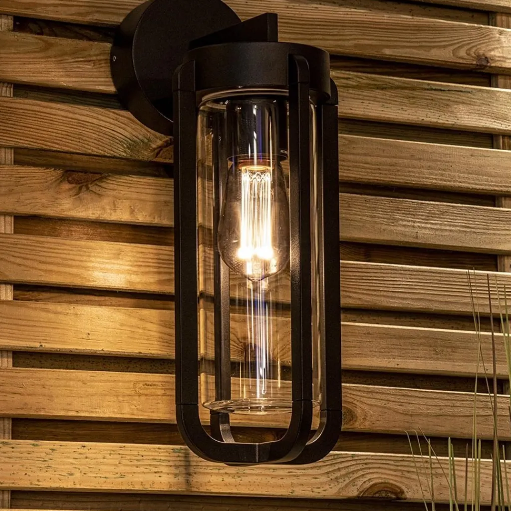 Buiten wandlamp zwart met helder glas IP65>Straluma Discount
