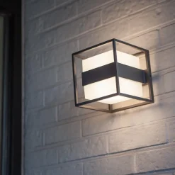 Buitenlamp kubus IP54 inclusief LED donker grijs><noscript><img width=