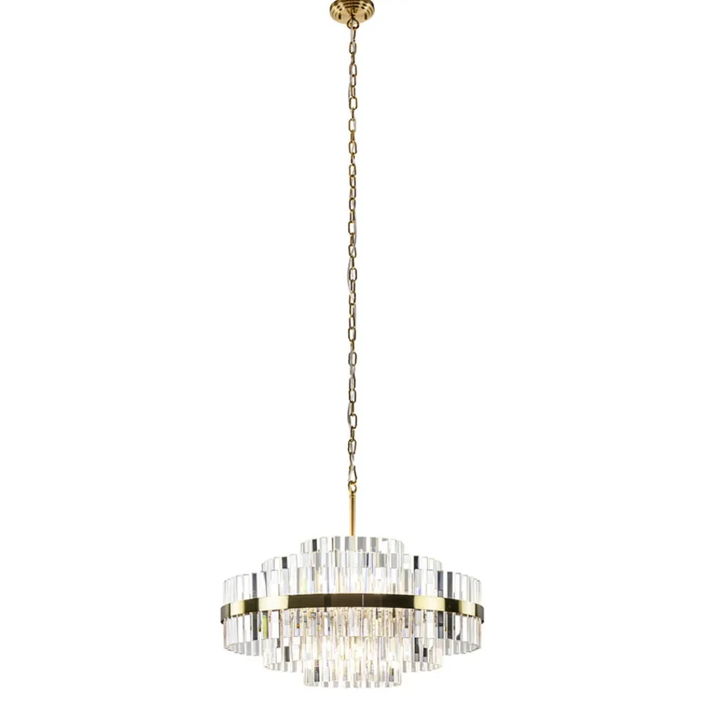 Chique hanglamp brushed brass met helder kristal>Straluma Store
