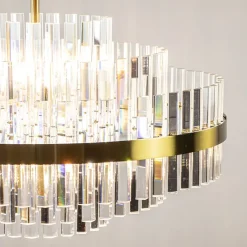 Chique hanglamp brushed brass met helder kristal><noscript><img width=