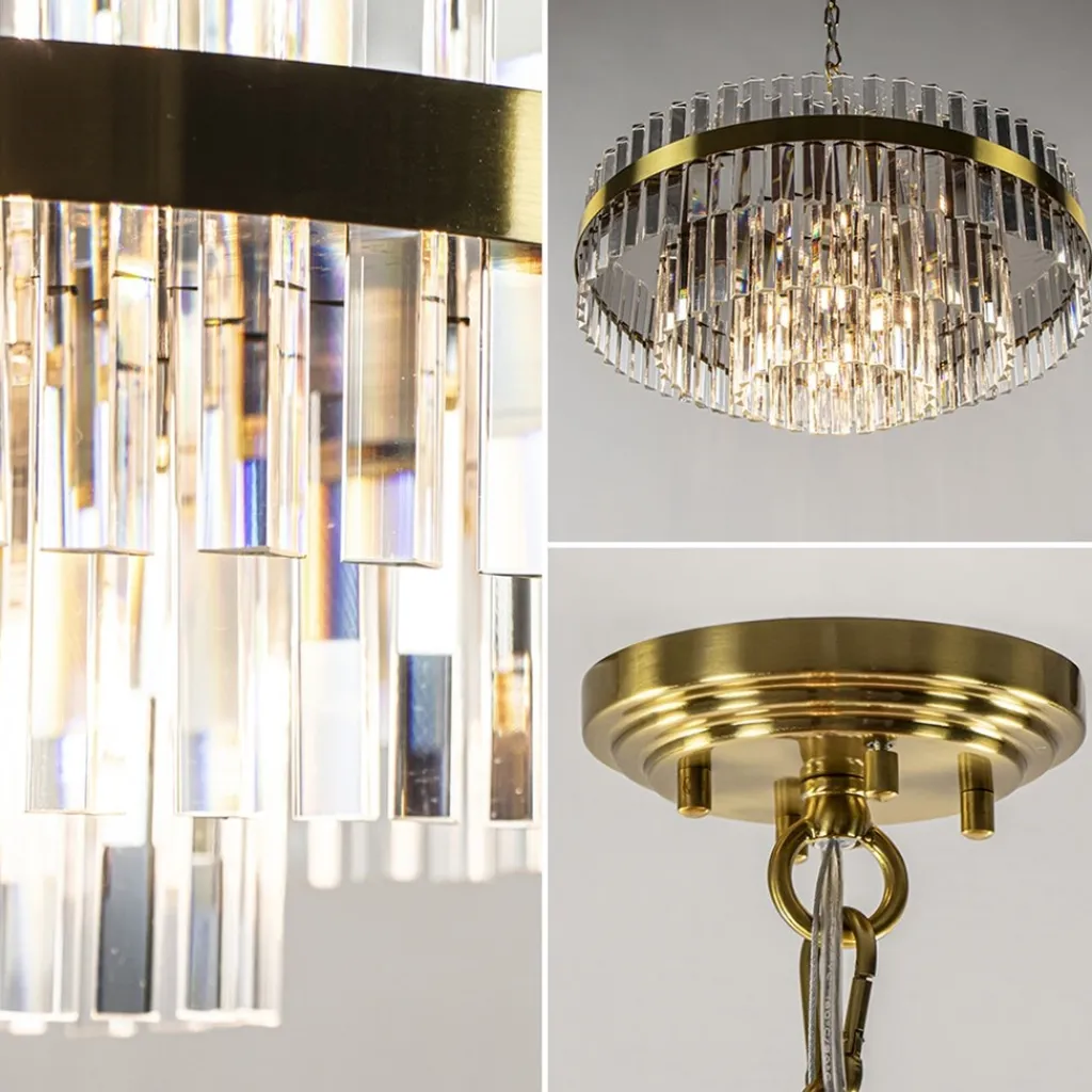 Chique hanglamp brushed brass met helder kristal>Straluma Store