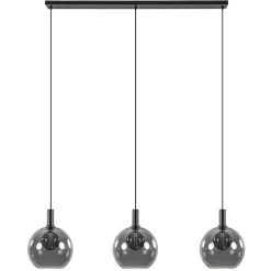 Chique 3-lichts hanglamp zwart met smoke glazen bollen>Straluma New