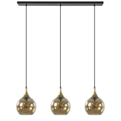 Chique 3-lichts hanglamp zwart/goud met amber glas>Straluma Outlet