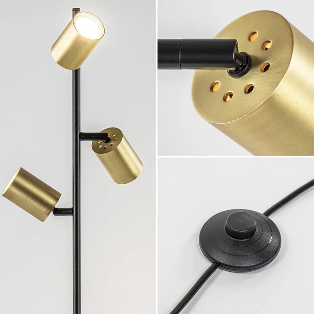 Chique staande lamp mat zwart met gouden spots>Straluma Best