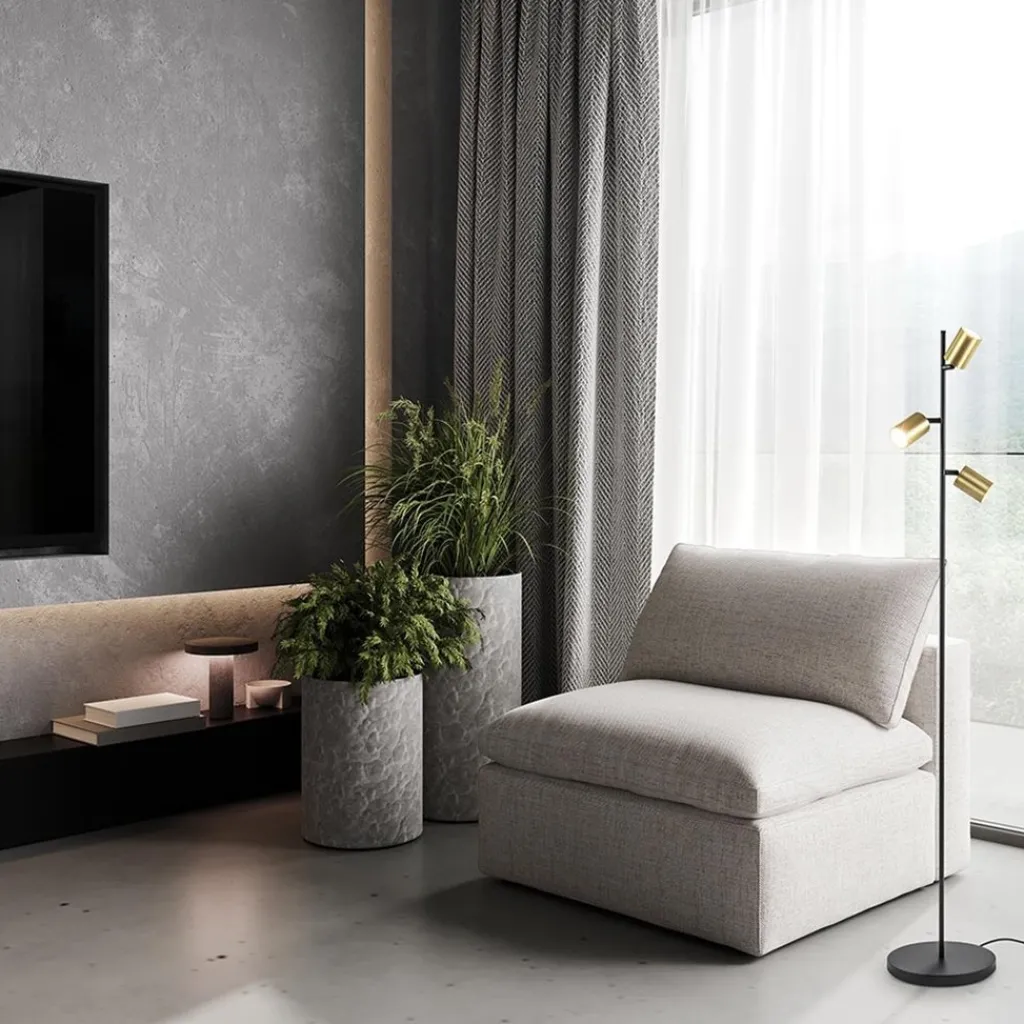 Chique staande lamp mat zwart met gouden spots>Straluma Best