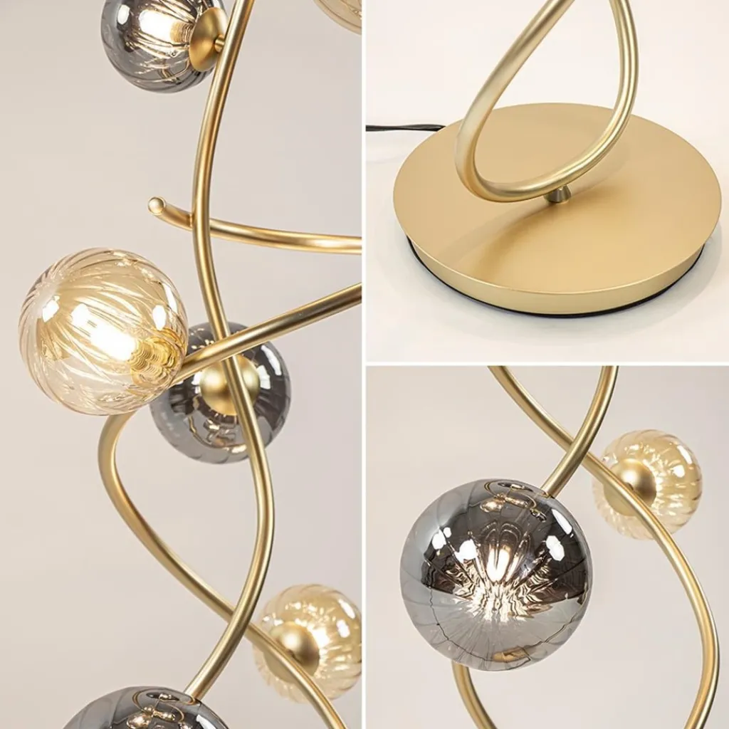 Chique vloerlamp goud met smoke en amber glazen bollen>Straluma Discount