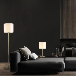 Chique vloerlamp mat goud met mat witte glazen kap><noscript><img width=