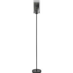 Chique vloerlamp mat zwart met smoke glas cilinder>Straluma Fashion