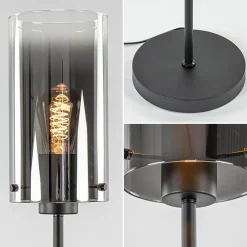 Chique vloerlamp mat zwart met smoke glas cilinder><noscript><img width=