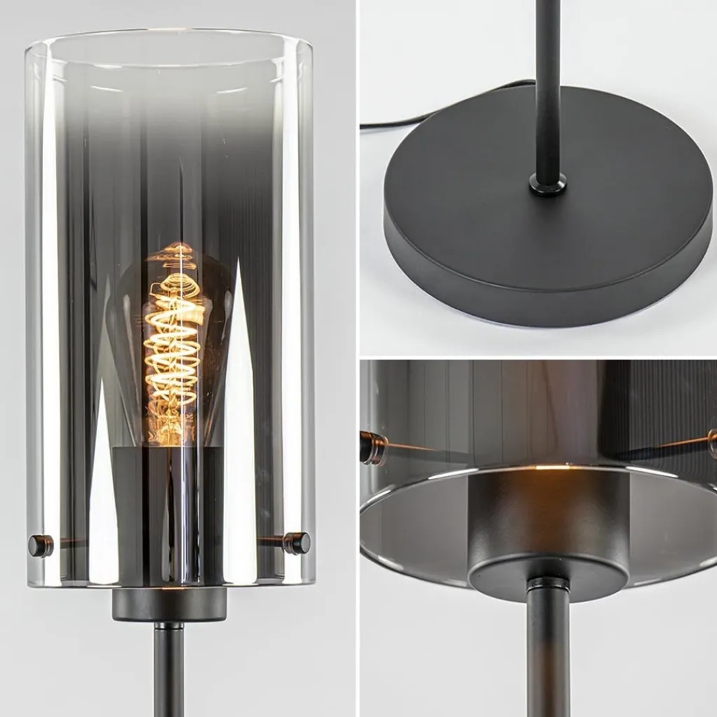 Chique vloerlamp mat zwart met smoke glas cilinder>Straluma Fashion