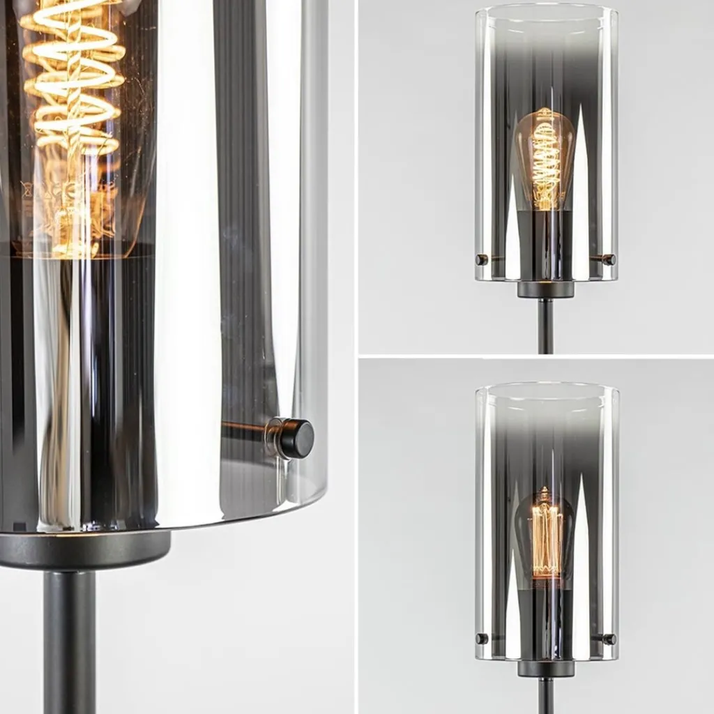 Chique vloerlamp mat zwart met smoke glas cilinder>Straluma Fashion