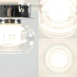 Chromen plafondlamp met helder glas incl. LED><noscript><img width=