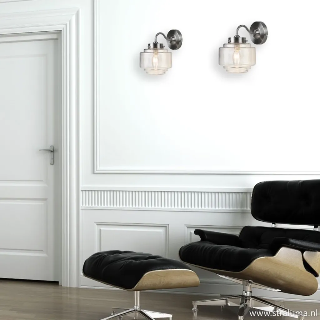 Deco wandlamp staal met helder glas>Straluma Outlet