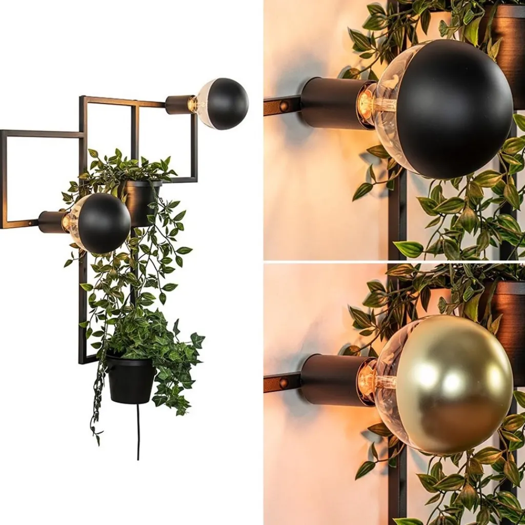 Decoratieve wandlamp zwart met 2 plantenpotten>Straluma Discount