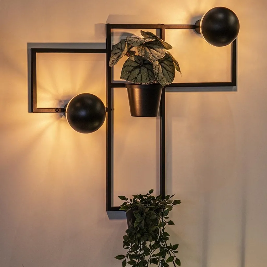 Decoratieve wandlamp zwart met 2 plantenpotten>Straluma Discount