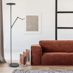 Design LED uplighter met leesarm zwart geborsteld staal><noscript><img width=