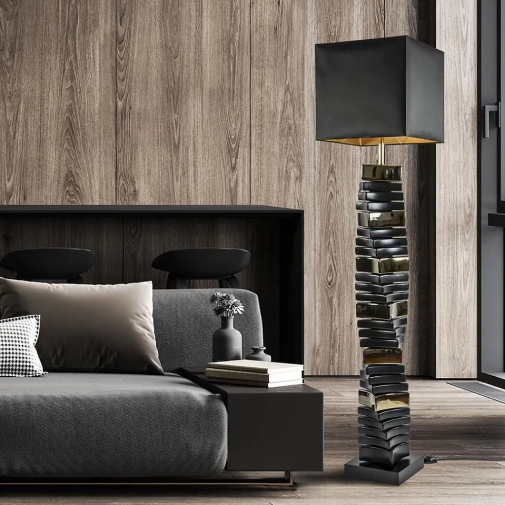 Design vloerlamp keramiek zwart/goud met zwarte kap>Straluma Cheap