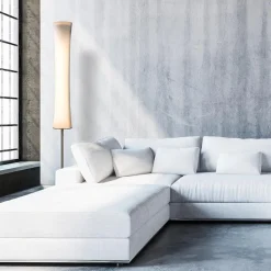 Design vloerlamp nikkel met opaal glas en uplighter><noscript><img width=