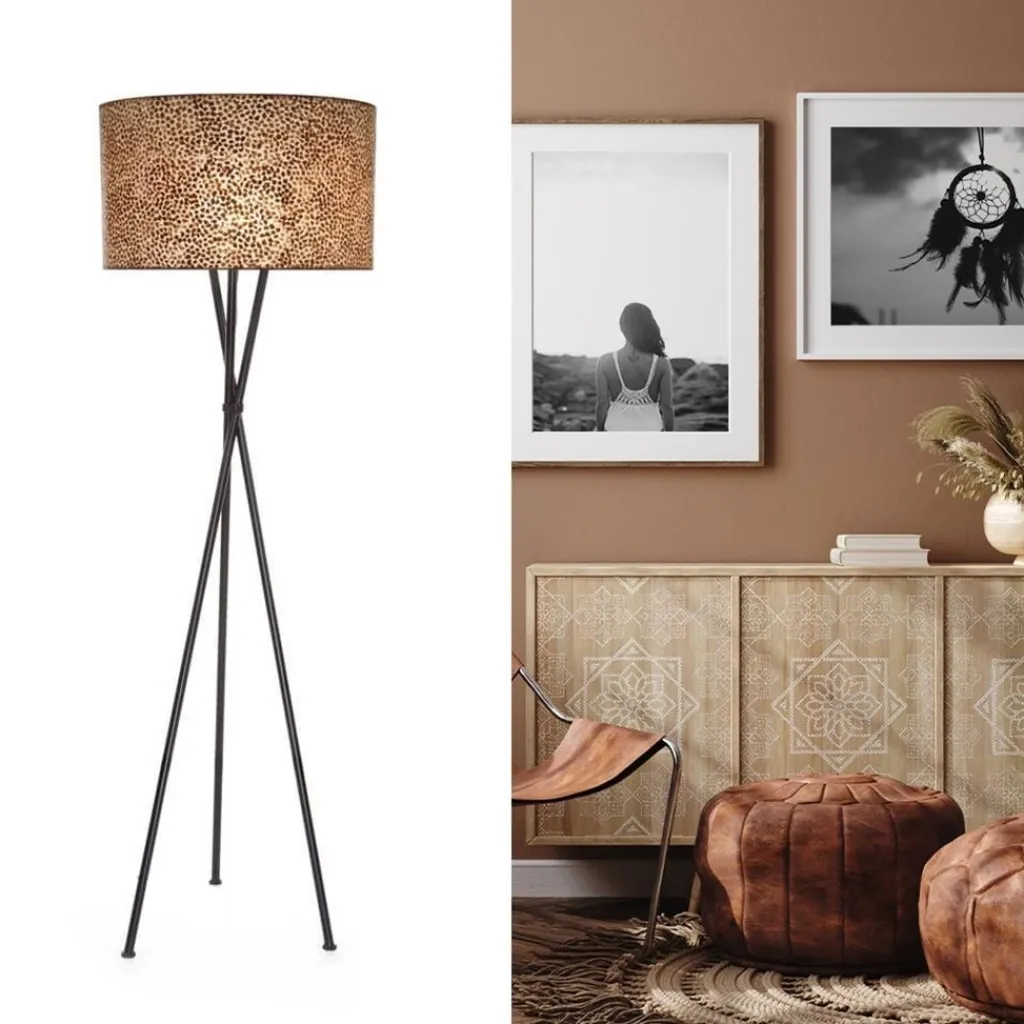 Driepoot schelpen vloerlamp zwart met bruin en goud>Straluma New