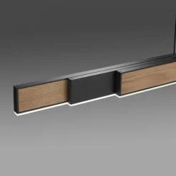 Elektrisch verstelbare LED hanglamp zwart met hout><noscript><img width=