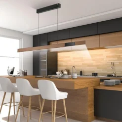 Elektrisch verstelbare LED hanglamp zwart met hout><noscript><img width=