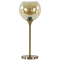 Gouden tafellamp met amber glazen bol 20 cm>Straluma Sale