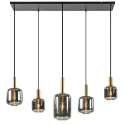 Grote hanglamp Lekar 5-lichts antiek brons met smoke glas>Straluma Discount