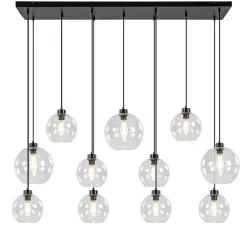Grote hanglamp zwart 11- lichts multipendel helder glas>Straluma Fashion