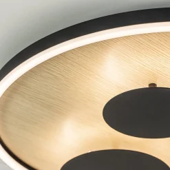 Grote LED plafondlamp zwart met houtlook dimbaar><noscript><img width=