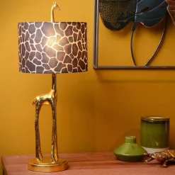 Grote tafellamp Giraf goud met bruine kap><noscript><img width=