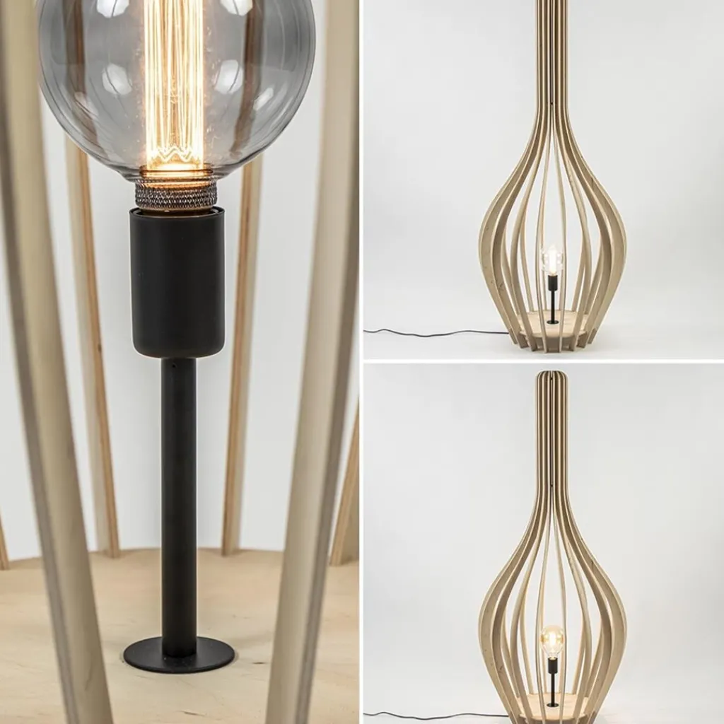 Grote vloerlamp kegel naturel hout met zwart>Straluma Best