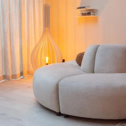 Grote vloerlamp kegel naturel hout met zwart><noscript><img width=
