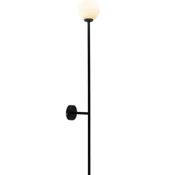 Grote wandlamp mat zwart met witte glazen bol>Straluma New