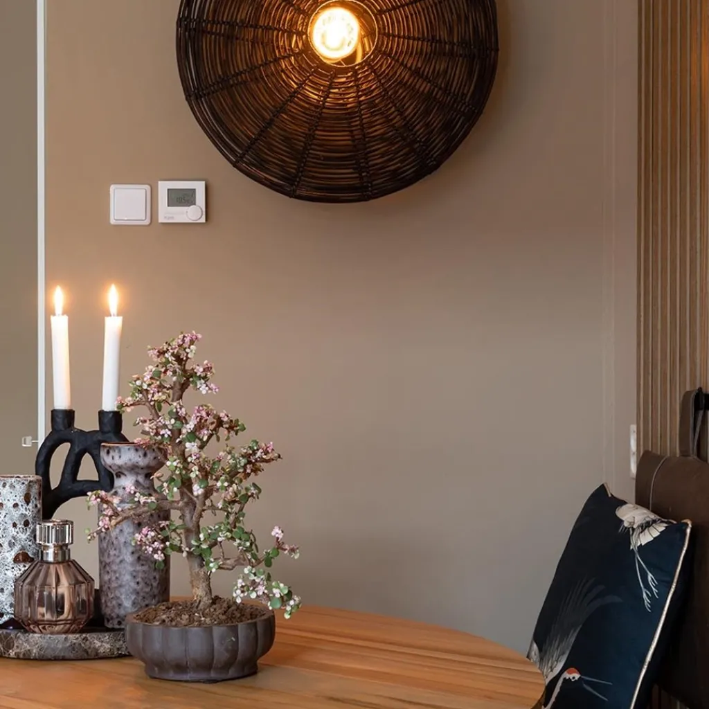 Grote wandlamp Mataka donker bruin rotan inclusief snoer>Straluma Online