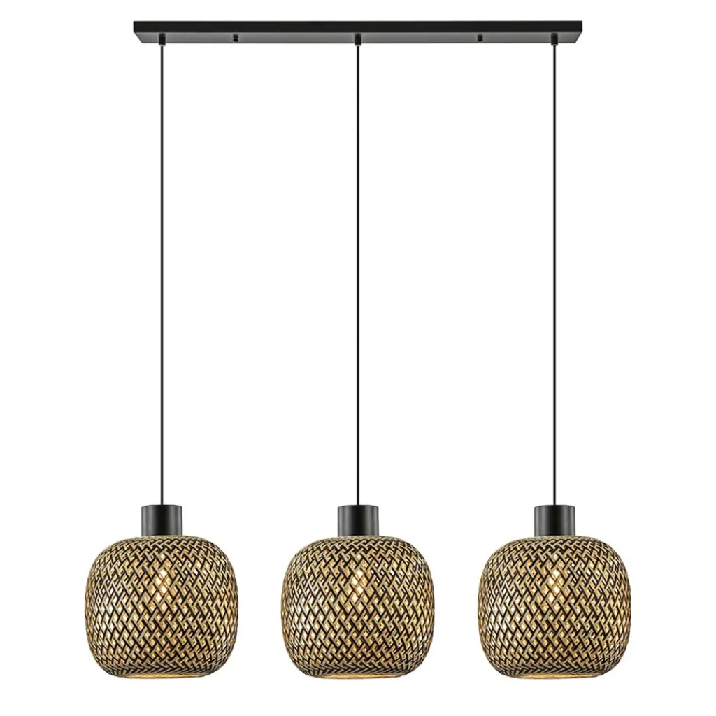 Hanglamp balk 3L zwart + bamboe>Straluma Best