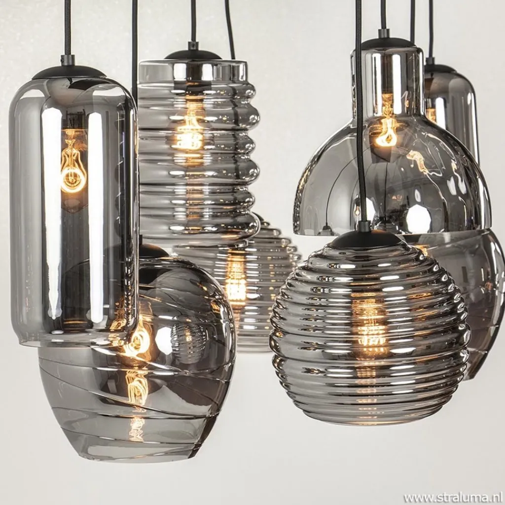 Hanglamp Fantasy 8L zwart + smoke glas mix>Straluma Outlet