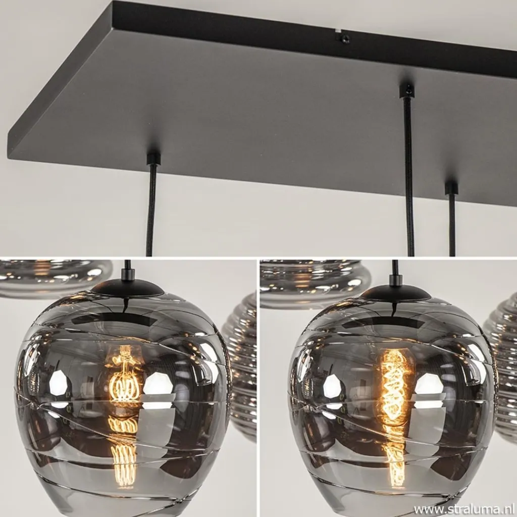 Hanglamp Fantasy 8L zwart + smoke glas mix>Straluma Outlet