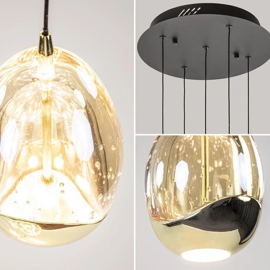 Hanglamp Golden Egg 5L rond zwart/goud>Straluma Online