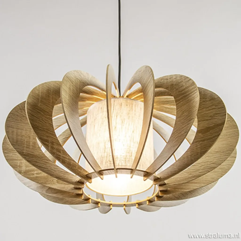 Hanglamp houten lamellen + kap 50cm>Straluma New